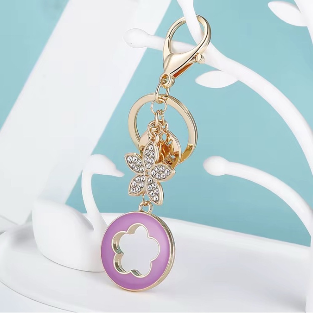 Pink Flower Keychain Bag Charm, Various colors blue, pink, maroon, black, white